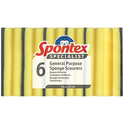 Spontex Specialist General Purpose Sponge Scourers, 140 x 100mm, Pack of 6