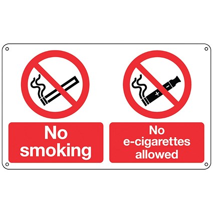 Signs and Labels No Smoking and No E-Cigarettes Sign, 100x250mm, Rigid Plastic