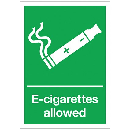 Signs and Labels E-Cigarettes Allowed Sign, 210x148mm, Rigid Plastic