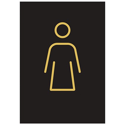 Female Toilet Rigid Plastic Sign, 105x150mm, Gold on Black