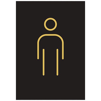 Male Toilet Rigid Plastic Sign, 105x150mm, Gold on Black