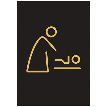 Baby Changing Rigid Plastic Sign, 105x150mm, Gold on Black