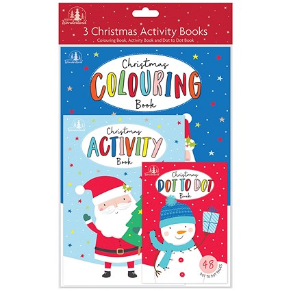 Christmas Activity Books 3-Pack, Colour/Activity/Dot2Dot, Pack of 6