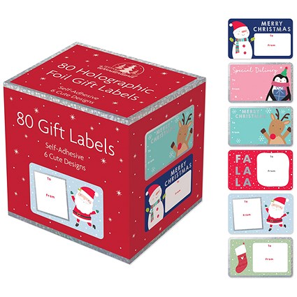 Self-Adhesive Cute Christmas Gift Labels, 80 Labels Per Box, Pack of 24