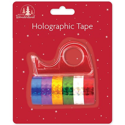 Holographic Tape with Dispenser, 6 Assorted Tape Colours, Pack of 12