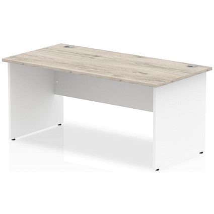 Impulse 1600mm Two-Tone Rectangular Desk, White Panel End Leg, Grey Oak