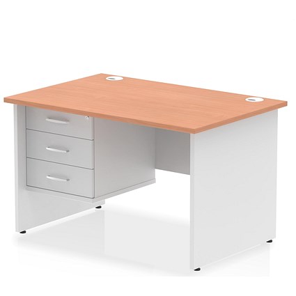 Impulse 1200mm Two-Tone Rectangular Desk, White Panel End Leg, Beech, With 3 Drawer Fixed Pedestal