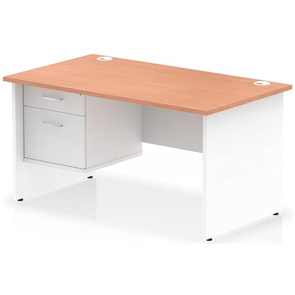 Impulse 1400mm Two-Tone Rectangular Desk, White Panel End Leg, Beech, With 2 Drawer Fixed Pedestal