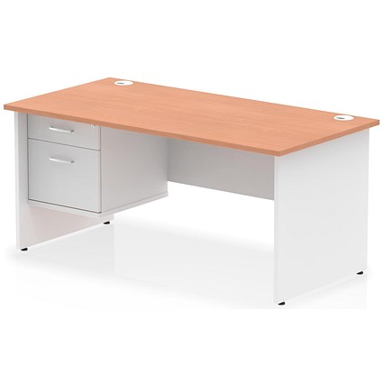 Impulse 1600mm Two-Tone Rectangular Desk, White Panel End Leg, Beech, With 2 Drawer Fixed Pedestal