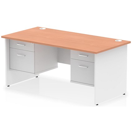 Impulse 1600mm Two-Tone Rectangular Desk, White Panel End Leg, Beech, With 2 x 2 Drawer Fixed Pedestal