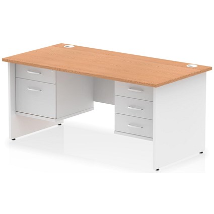 Impulse 1600mm Two-Tone Rectangular Desk, White Panel End Leg, Oak, With 2 Drawer and 3 Drawer Fixed Pedestal