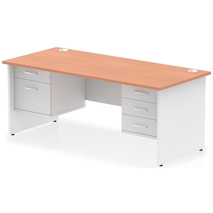 Impulse 1800mm Two-Tone Rectangular Desk, White Panel End Leg, Beech, With 2 Drawer and 3 Drawer Fixed Pedestal