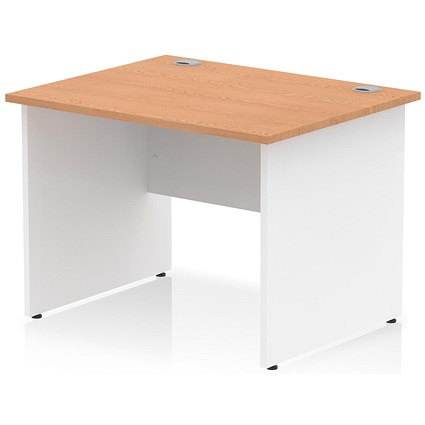 Impulse 1000mm Two-Tone Rectangular Desk, White Panel End Leg, Oak