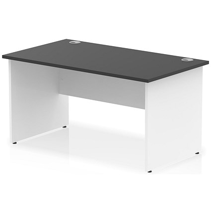 Impulse 1400mm Two-Tone Rectangular Desk, White Panel End Leg, Black