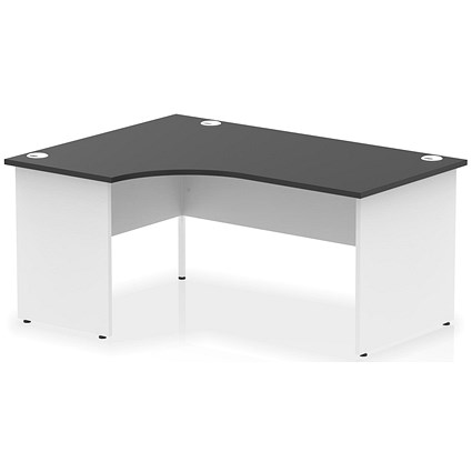 Impulse 1600mm Two-Tone Corner Desk, Left Hand, White Panel End Leg, Black