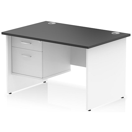 Impulse 1200mm Two-Tone Rectangular Desk, White Panel End Leg, Black, With 2 Drawer Fixed Pedestal