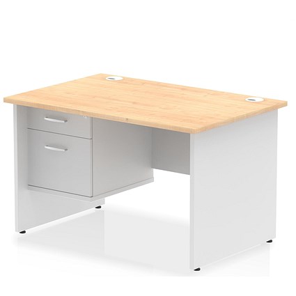 Impulse 1200mm Two-Tone Rectangular Desk, White Panel End Leg, Maple, With 2 Drawer Fixed Pedestal