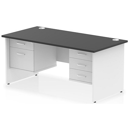 Impulse 1600mm Two-Tone Rectangular Desk, White Panel End Leg, Black, With 2 Drawer and 3 Drawer Fixed Pedestal