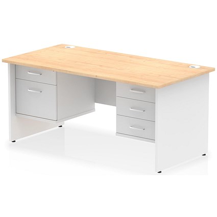 Impulse 1600mm Two-Tone Rectangular Desk, White Panel End Leg, Maple, With 2 Drawer and 3 Drawer Fixed Pedestal