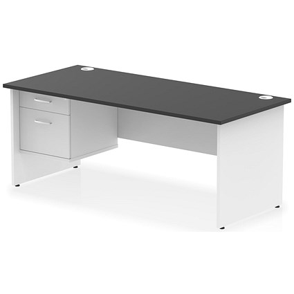 Impulse 1800mm Two-Tone Rectangular Desk, White Panel End Leg, Black, With 2 Drawer Fixed Pedestal