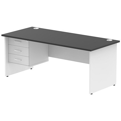 Impulse 1800mm Two-Tone Rectangular Desk, White Panel End Leg, Black, With 3 Drawer Fixed Pedestal