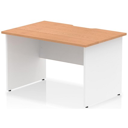 Impulse 1200mm Two-Tone Scalloped Edge Rectangular Desk, White Panel End Legs, Oak