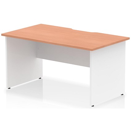 Impulse 1400mm Two-Tone Scalloped Edge Rectangular Desk, White Panel End Legs, Beech