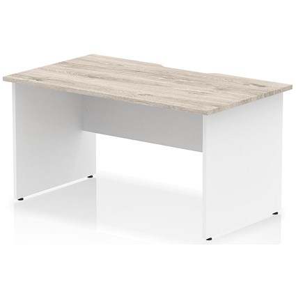 Impulse 1400mm Two-Tone Scalloped Edge Rectangular Desk, White Panel End Legs, Grey Oak