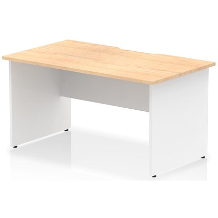 Impulse 1400mm Two-Tone Scalloped Edge Rectangular Desk, White Panel End Legs, Maple