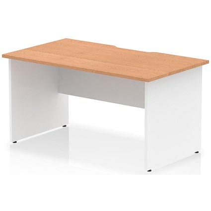 Impulse 1400mm Two-Tone Scalloped Edge Rectangular Desk, White Panel End Legs, Oak