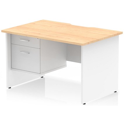 Impulse 1200mm Two-Tone Scalloped Edge Rectangular Desk, White Panel End Legs, Maple, With 1 x 2 Drawer Fixed Pedestal