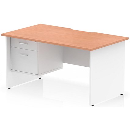 Impulse 1400mm Two-Tone Scalloped Edge Rectangular Desk, White Panel End Legs, Beech, With 1 x 2 Drawer Fixed Pedestal