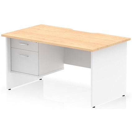 Impulse 1400mm Two-Tone Scalloped Edge Rectangular Desk, White Panel End Legs, Maple, With 1 x 2 Drawer Fixed Pedestal