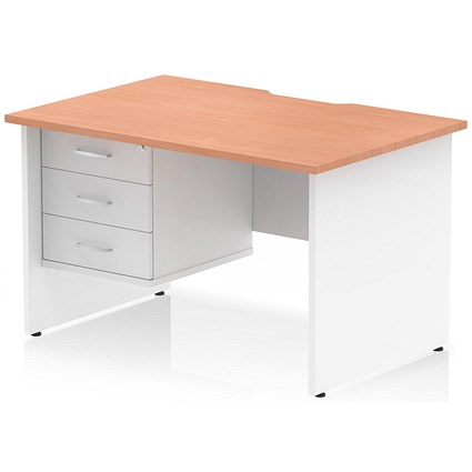 Impulse 1200mm Two-Tone Scalloped Edge Rectangular Desk, White Panel End Legs, Beech, With 1 x 3 Drawer Fixed Pedestal