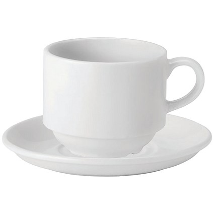 Pure White Stacking Cup x6 and Double Well Saucer x6, Pack of 2