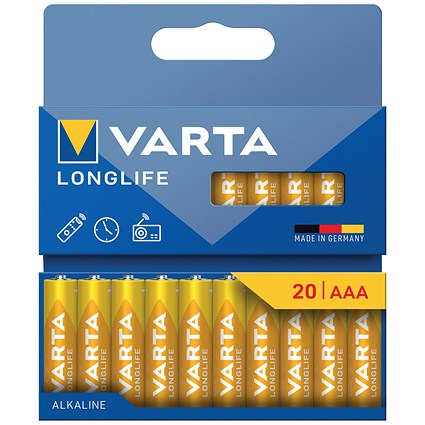 Varta Longlife AAA 1.5V Alkaline Batteries, Pack of 20