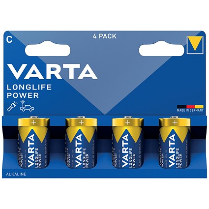 Varta Longlife Power C 1.5V Alkaline Batteries, Pack of 4