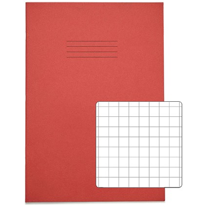 Rhino Exercise Book, 10mm Squared, A4, 64 Pages, Red, Pack of 50