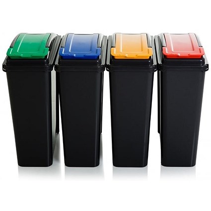 Wham Recycling Bin Kit, 25 Litre Each, Assorted, Pack of 4