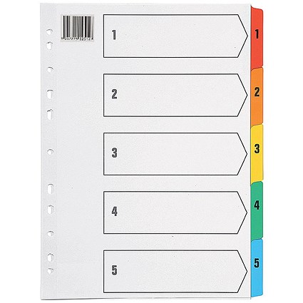 Everyday Reinforced Board Index Dividers, 1-5, Multicolour Tabs, A4 ...