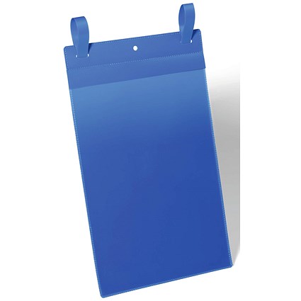 Durable Strap Ticket Holder Pouch Document Pocket, Portrait, A4, Blue, Pack of 50