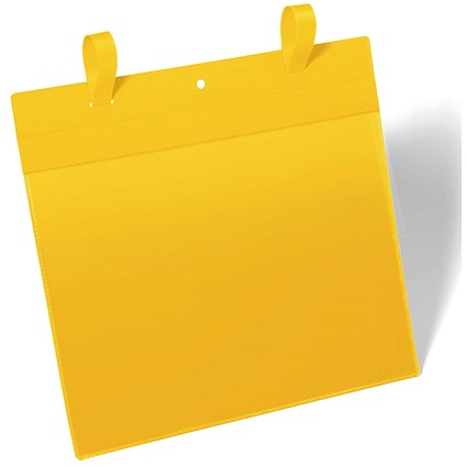 Durable Strap Ticket Holder Document Pocket, Landscape, A4, Yellow, Pack of 50