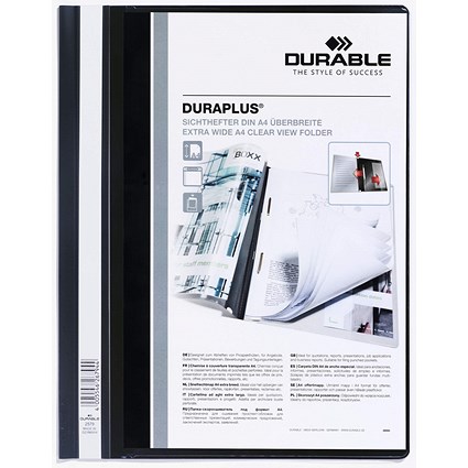 Durable DuraPlus A4+ Project Folder Document Report File, Black, Pack of 25