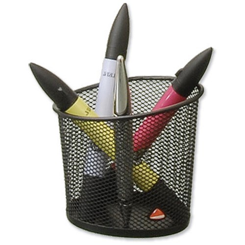 Alba Mesh Pencil Holder Metal Round W95xD95xH101mm Black