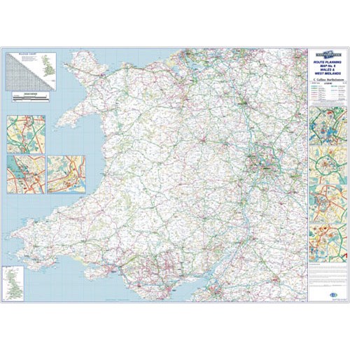 Map Marketing Wall Road Map 4 Miles to 1 inch Scale W1240xH950mm Wales ...