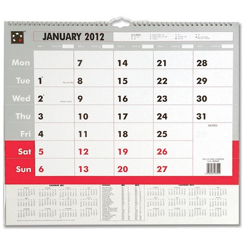 5 Star 2012 Wall Calendar Wirebound Write-on Continuous Dates 12 Month ...