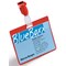 Durable Clip Name Tag ID Badge Card Holders + Inserts, 54x90mm, Red, Pack of 50