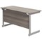 Jemini 1400mm Slim Rectangular Desk, Silver Cantilever Leg, Grey Oak