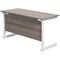 Jemini 1400mm Slim Rectangular Desk, White Cantilever Leg, Grey Oak