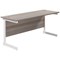 Jemini 1600mm Slim Rectangular Desk, White Cantilever Leg, Grey Oak